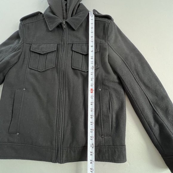 Guess Men Hooded Coat Wool Blend Size MEDIUM Black Full Zip Lined Thermal Jacket - Picture 6 of 8